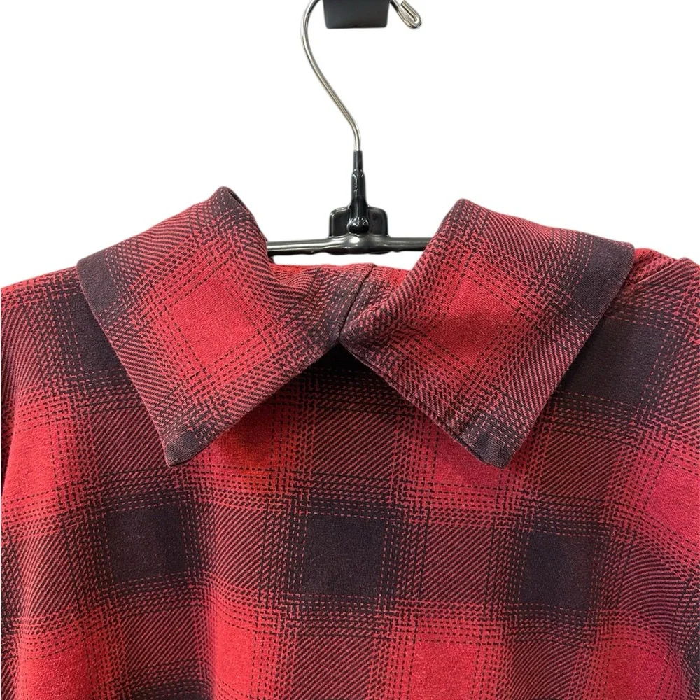 J JILL Drop Sleeve Stretchy Long Sleeve Loose Fit Buffalo Check Pullover Top